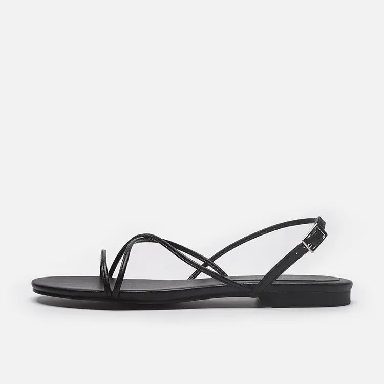 Custom Logo Cheap Summer Ladies Sandals Wholesale PU Leather Korea Style Women Flat Sandals