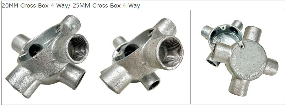 BS4568/En61386 25mm Intersection Boxes Four Way Steel Conduit Boxes