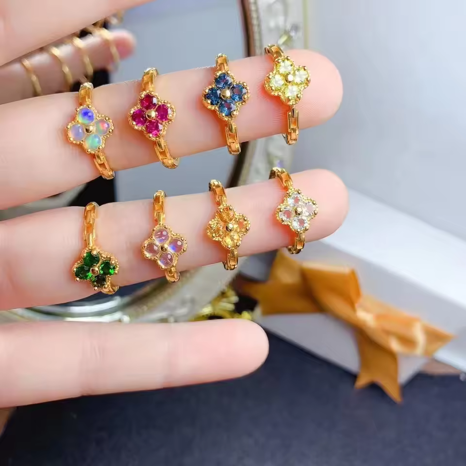 Low Moq 925 Sterling Silver Opal Amethyst New Design Classic Couple Wedding Gemstone Rings For Parties Natural Diopside Stone