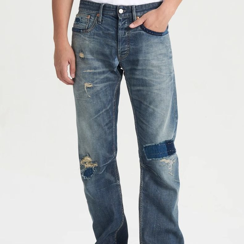 Classic Blue Jeans with Distressed Detailing for Everyday Wear