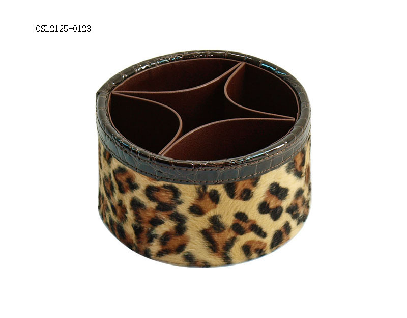 Hot Sale PU Leather Round Desktop Cell Phone Organizer