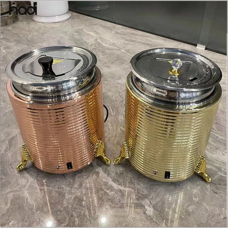 Hotel Restaurant Supplies Commercial Food Warmer Soup Pot 10 Liter Luxury Soup Serving Round Hot Pot Soup Rose Gold & Gold Stainless Steel Electric Soup Kettles