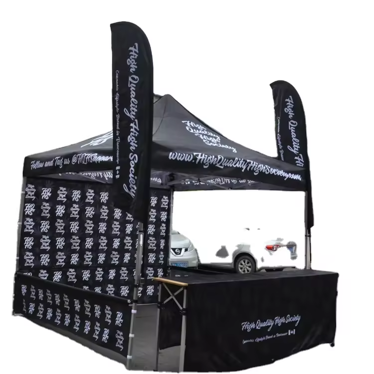 3x3m Pop Up Canopy Tent With 2pcs 3.5m Beach Flag And 6ft Table Cover