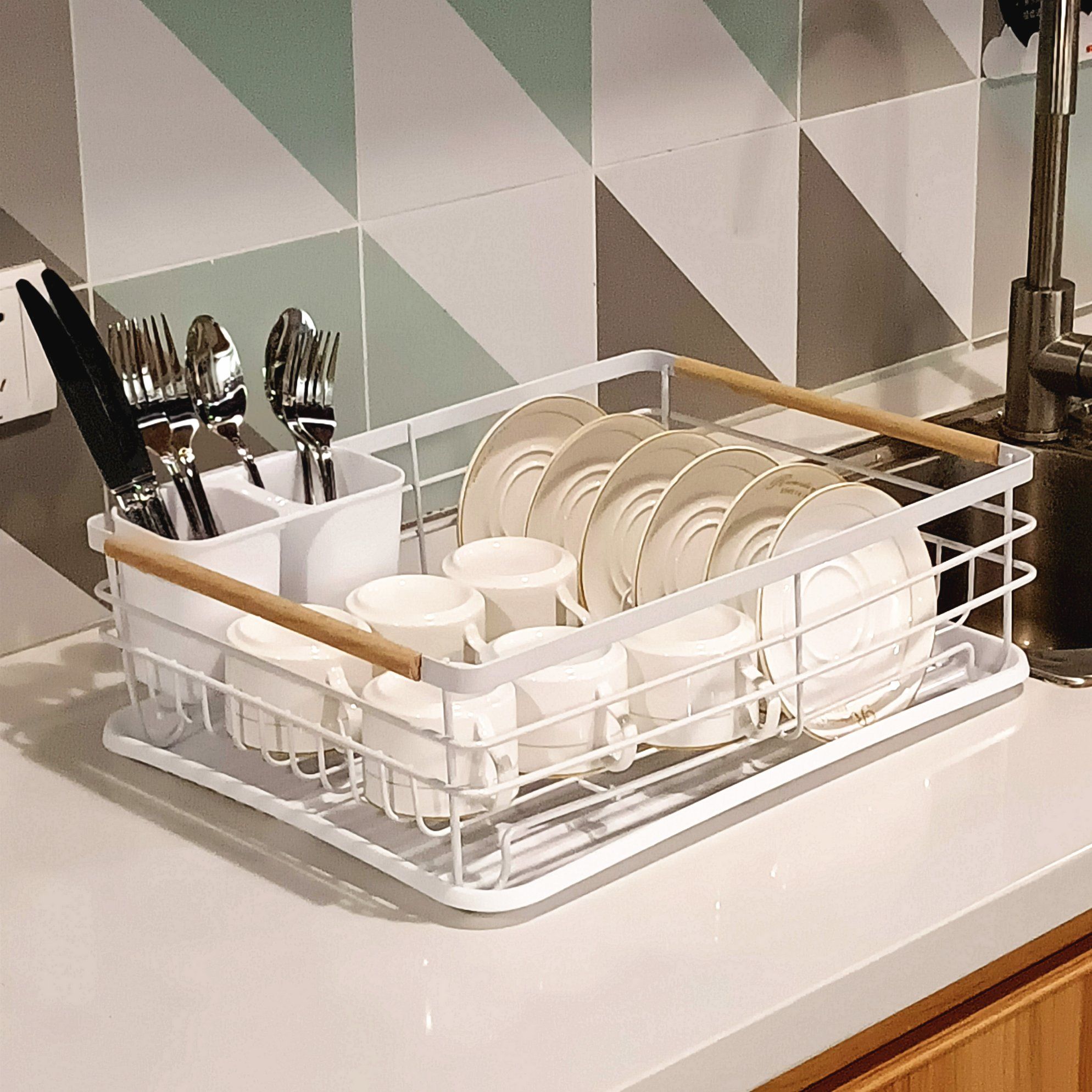 Multifunction Dishes Drying Rack with Drainboad Set for Kitchen Counter Dishes Cups Bottles Fruits Knife Forks