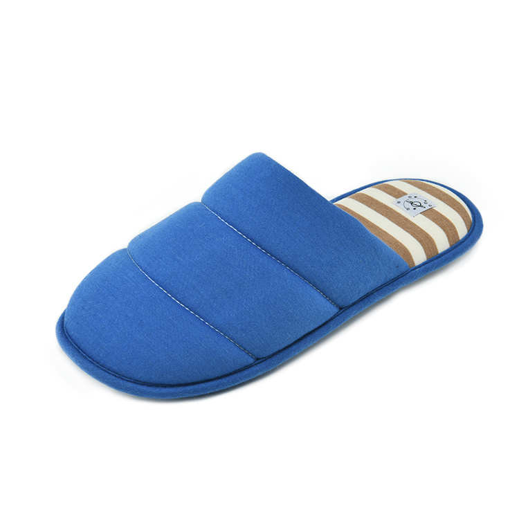 Soft Warm Quilted Slippers Stripe Antiskid Slip-on Winter Flat Indoor Memory Foam Slippers Men