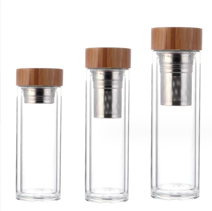 Tea Water Bottle High Borosilicate Glass Double Layer Tea Water Cup Infuser Tumbler Drinkware Glass Water Bottle with Tea Filter