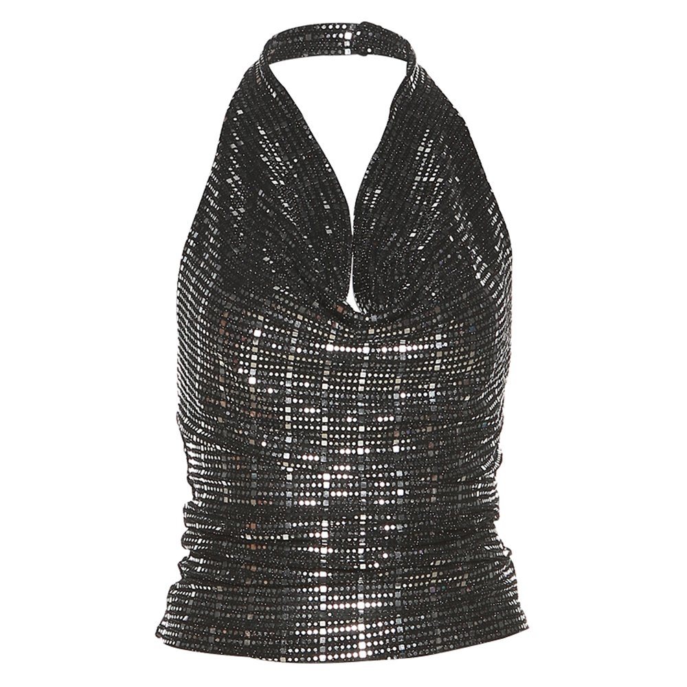 Fama Women's Sequin Loose off Shoulder Casual Elegant Party Camis Halter Tops