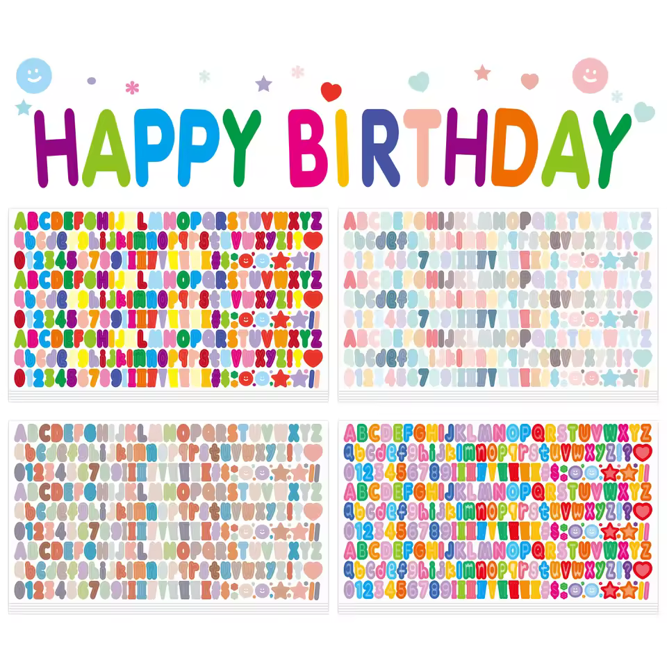 10pcs/bag Self-adhesive Vinyl Waterproof Letter Stickers Scrapbook Cute Alphabet Number Kiss Cut Sticker Sheets Decoration