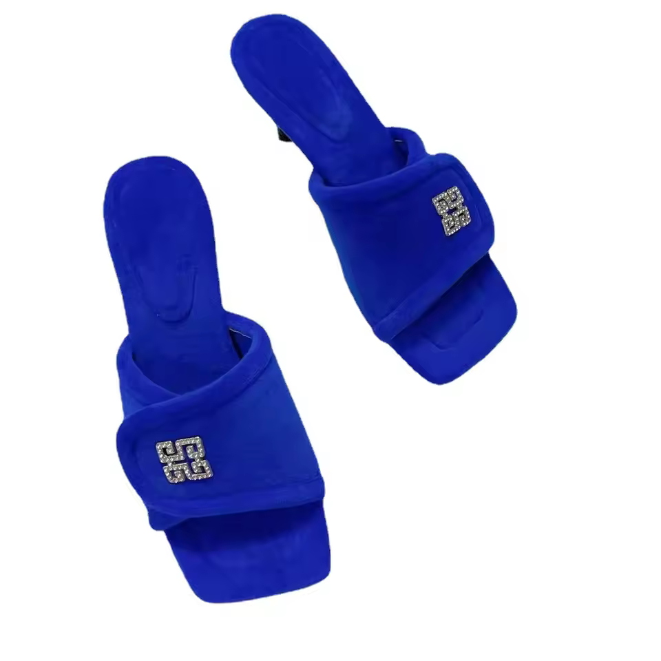 Cat Heel Slippers Women Winter Fur Fur Decoration Upper Square Toe Middle Heel Fur Heel Shoes Women Lot Of Color