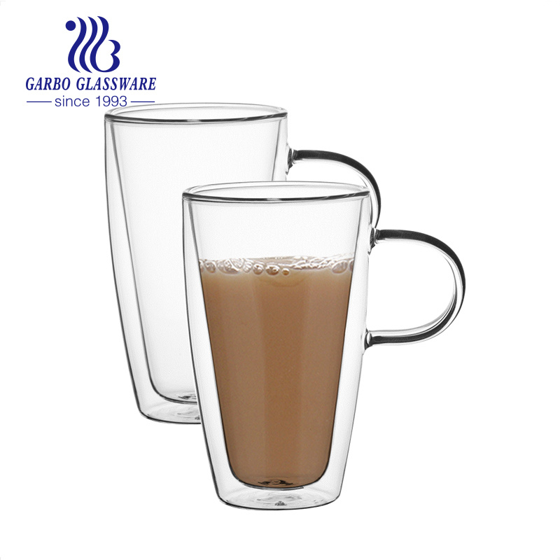 Wholesale Unique Heat Resistance Insulated Coffee Cappuccino Double Wall Glass Mug with Handle
