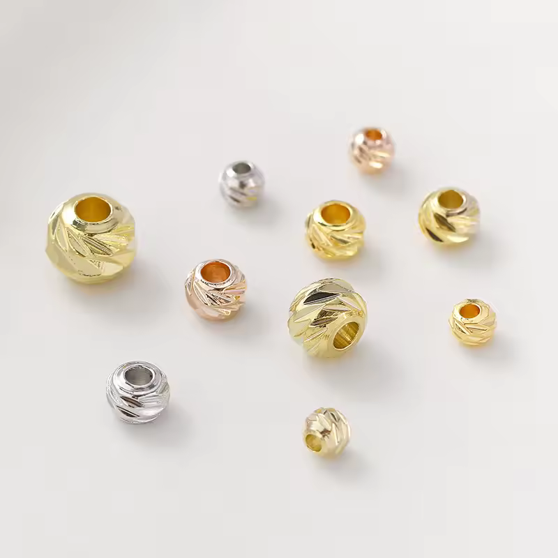 Diy Handmade Jewelry Accessories Bracelet Necklace Loose Beads Silver Gold Cross-cut Round Beads Spacer Beads