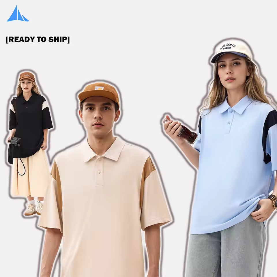 Fast Shipping 250gsm 100% Cotton Oversized Contrast Color Polo Black And White Color Laser Patch Embroidery Polo Shirt