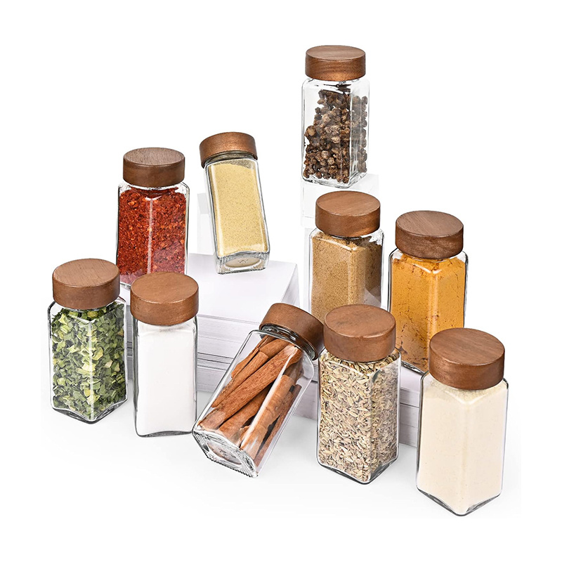 4oz 120ml Small Transparent Glass Spice Jars Canisters with Wooden Lids for Kitchen
