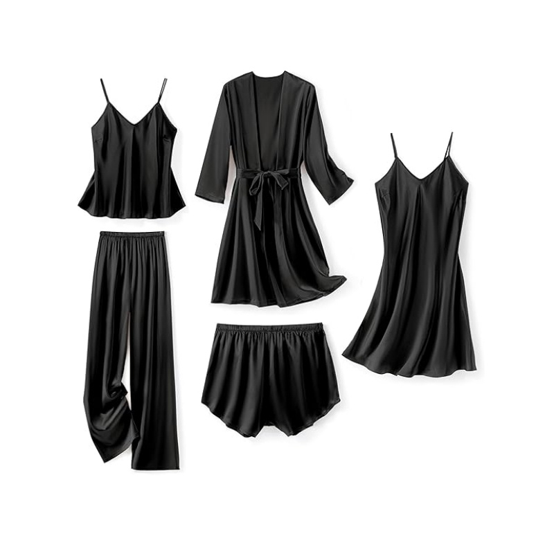Satin Loungewear 5PCS Robe Pajama Set for out