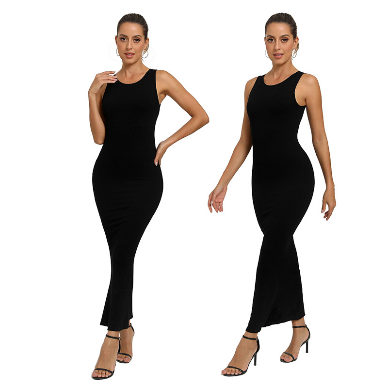 New Summer Casual Dresses Modal Sleeveless Bodycon Dresses Shapewear Maxi Dress with Built in Shapewear