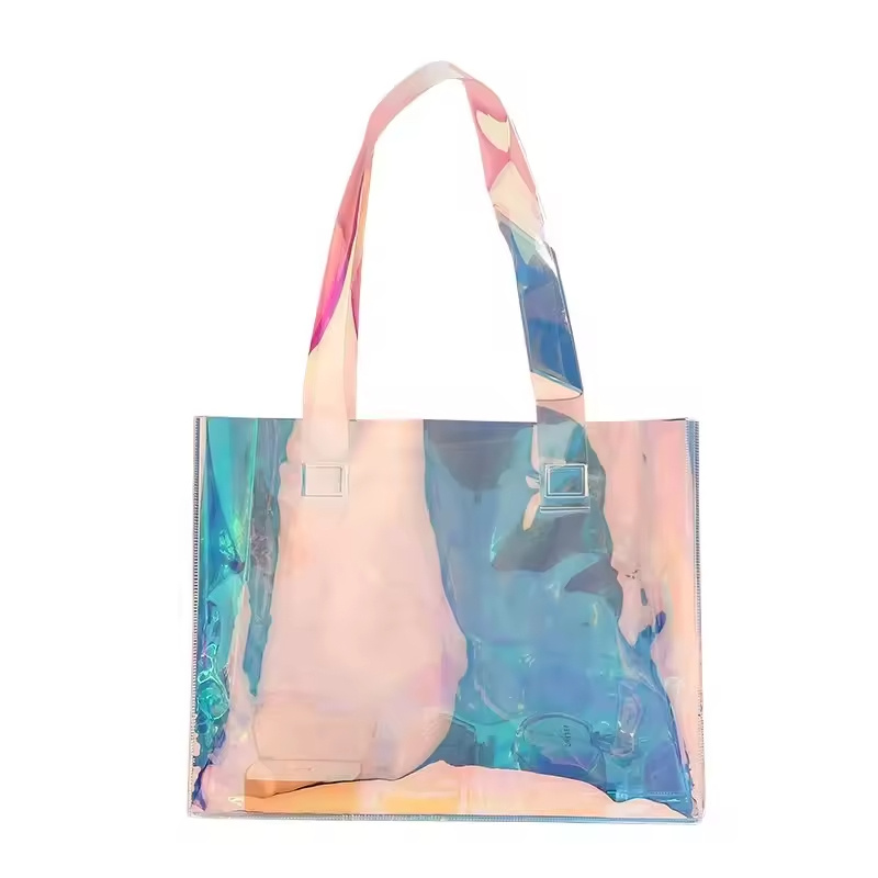 Customizable Logo Holographic PVC Handle Fashion Shoulder Hologram Plastic Lase Bag