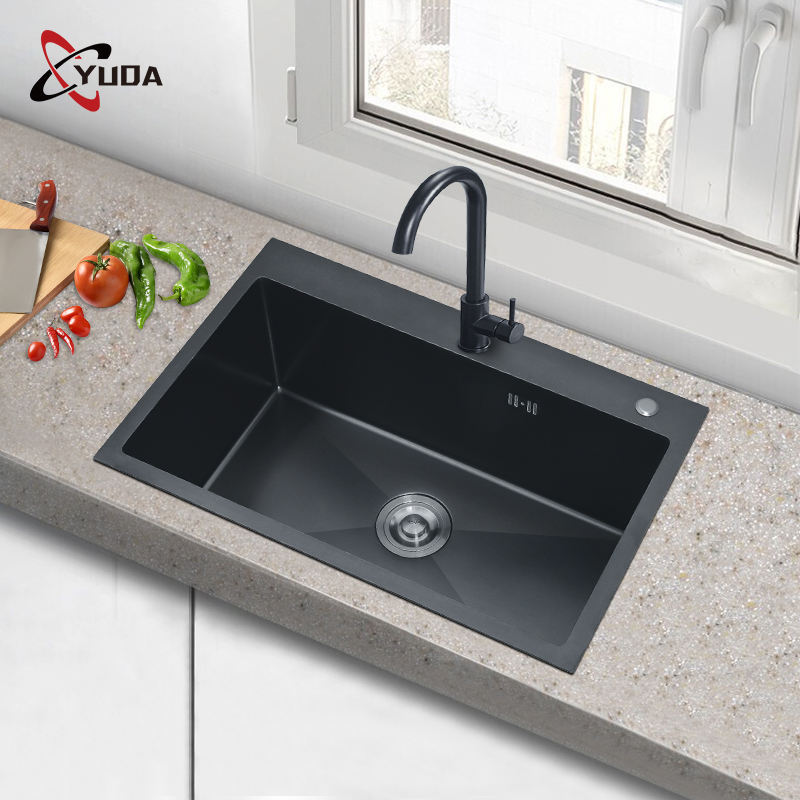 Commercial Scratch Resistant Handmade Single Bowl Black Nano Stainless Steel Kitchen Sink