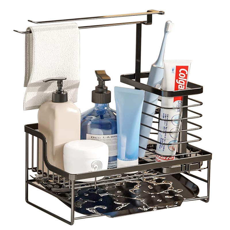 Upgraded Makeup Dish Soap Dispenser Sponge Holder for Kitchen Sink Organizer Caddy Soap Sponge Holder Drainer Stand Sponge Soap Kitchen Sink Caddy