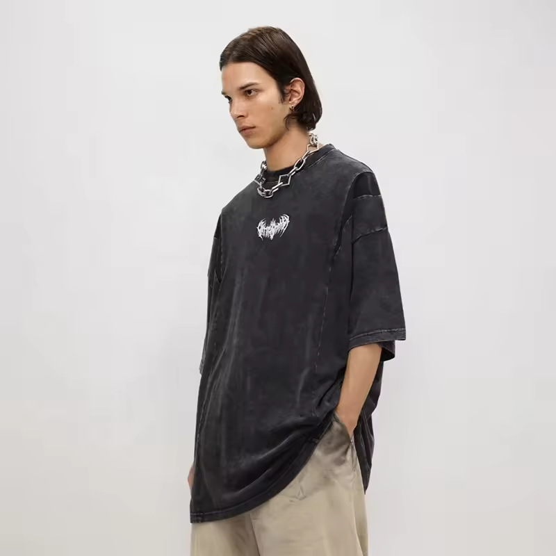 Rainbow Touches Printed Men's T-shirt Retro Short Sleeve Cotton Knit Streetwear Loose Fit Low Moq Washed Distressed Spliced