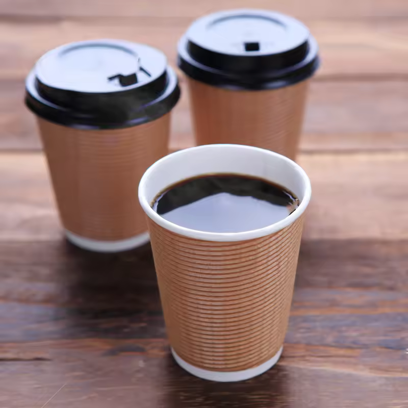 Hot Filling Double Wall Craft Paper Eco Friendly Disposable Custom Logo Color 12oz 16oz Coffee Cup With Pet Black Lid
