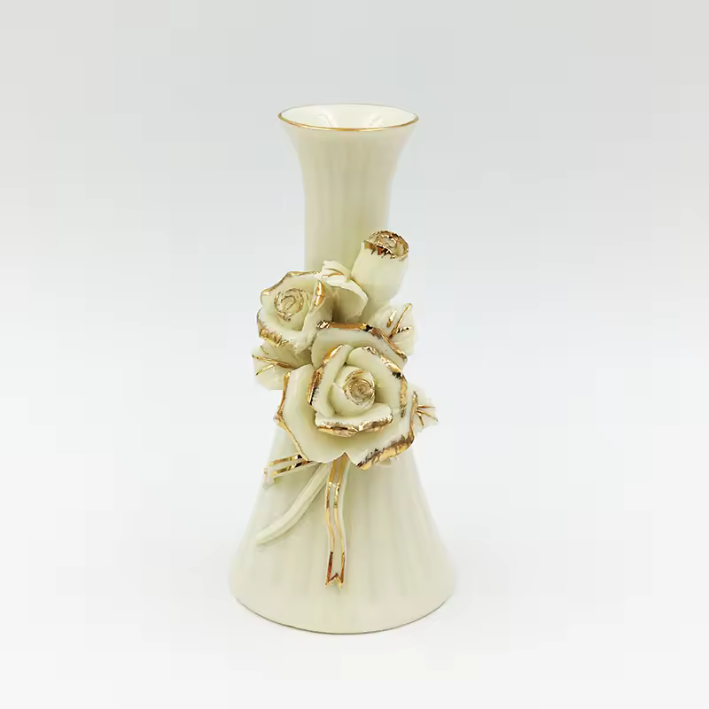 Chinese Style Gold Foil China Vase With Beautiful Flower For Gold Foil Rose