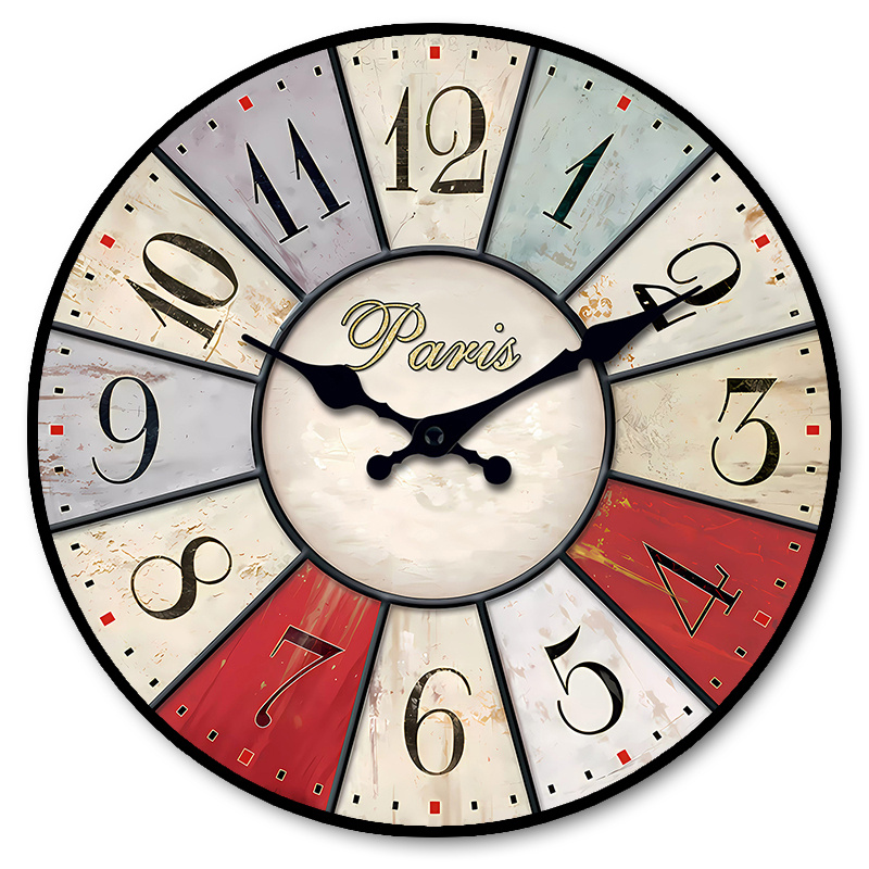Vintage Multicolor Paris Wall Clock, Retro Home Living Room Decor