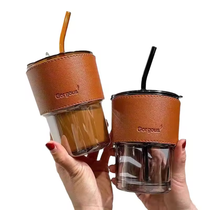 Hot Sale Bamboo Coffee Cup Portable High Beauty Glass Cups For Tea And Coffee Reusable Juice Milk Mug With Straw And Lid