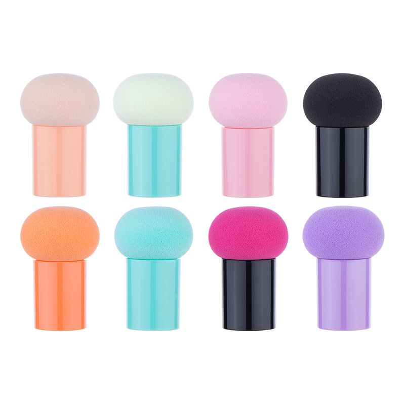 Bb Cream Mushroom Head Kabuki Powder Puff Round Head Black Plastic Handle Foundation Cosmetic Makeup Sponge with Cap