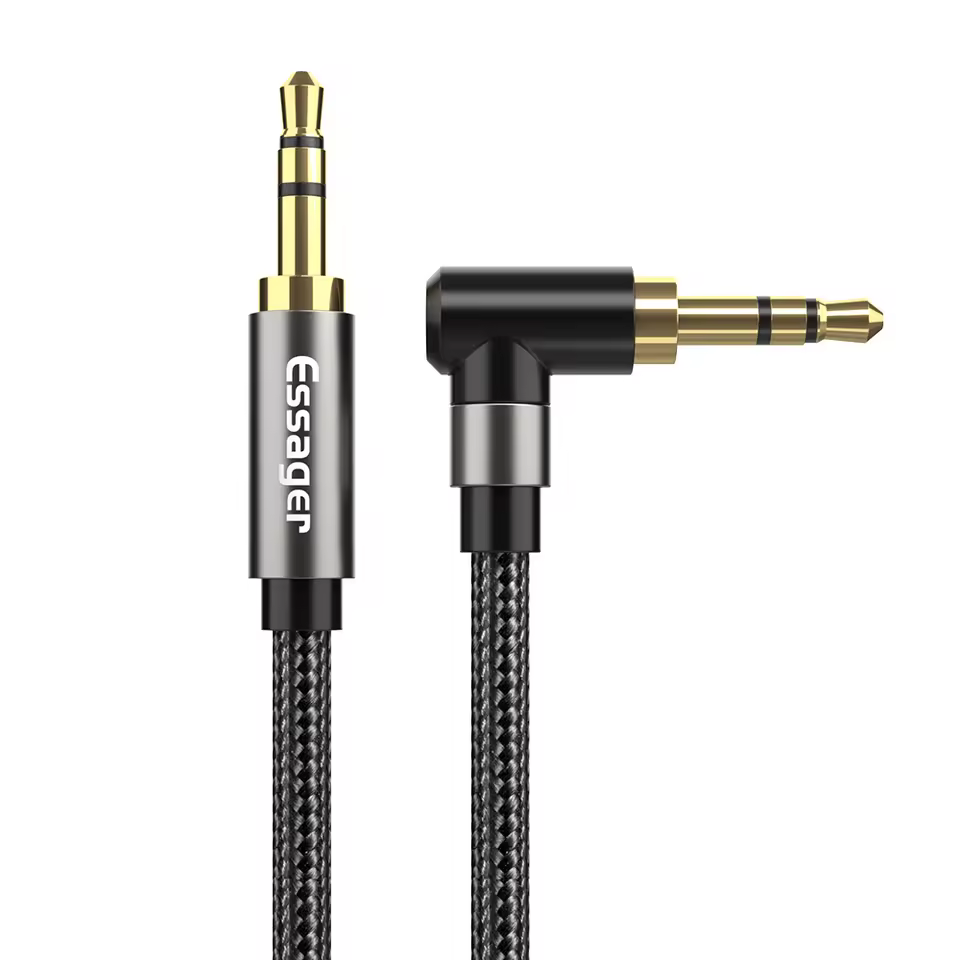 Essager 2021 Aux Cable Latest 3.5mm Elbow Male To Male Audio Jack Cable 90 Degree High-end Audio Cable
