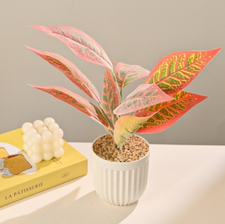 Lifelike Artificial Green Leaf Plant in Pot for Tabletop Home Office