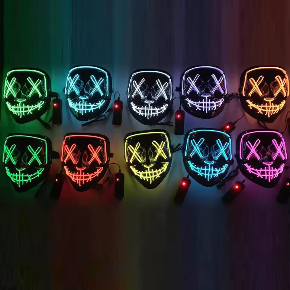 Baige Halloween Glowing Party Mask Black Words Halloween Led Masks Pvc Plastic Led Lights Horror Face Mask Luminescent Props