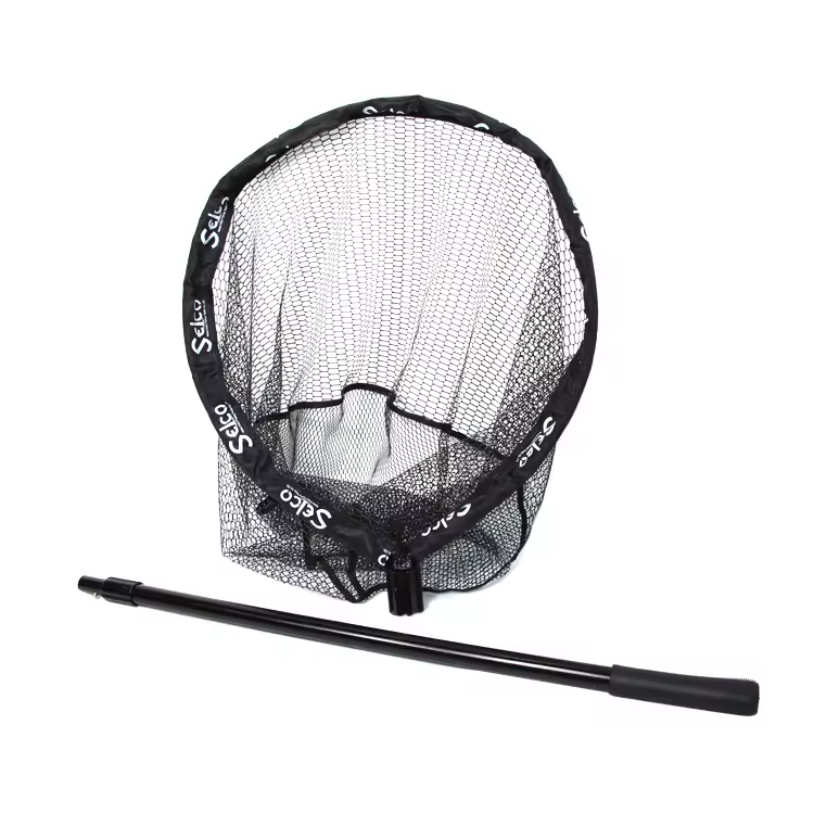 Selco New Oem Rubber Coating Net Al Black 230cm Landing Net Telescopic Rubber Fishing Landing Net