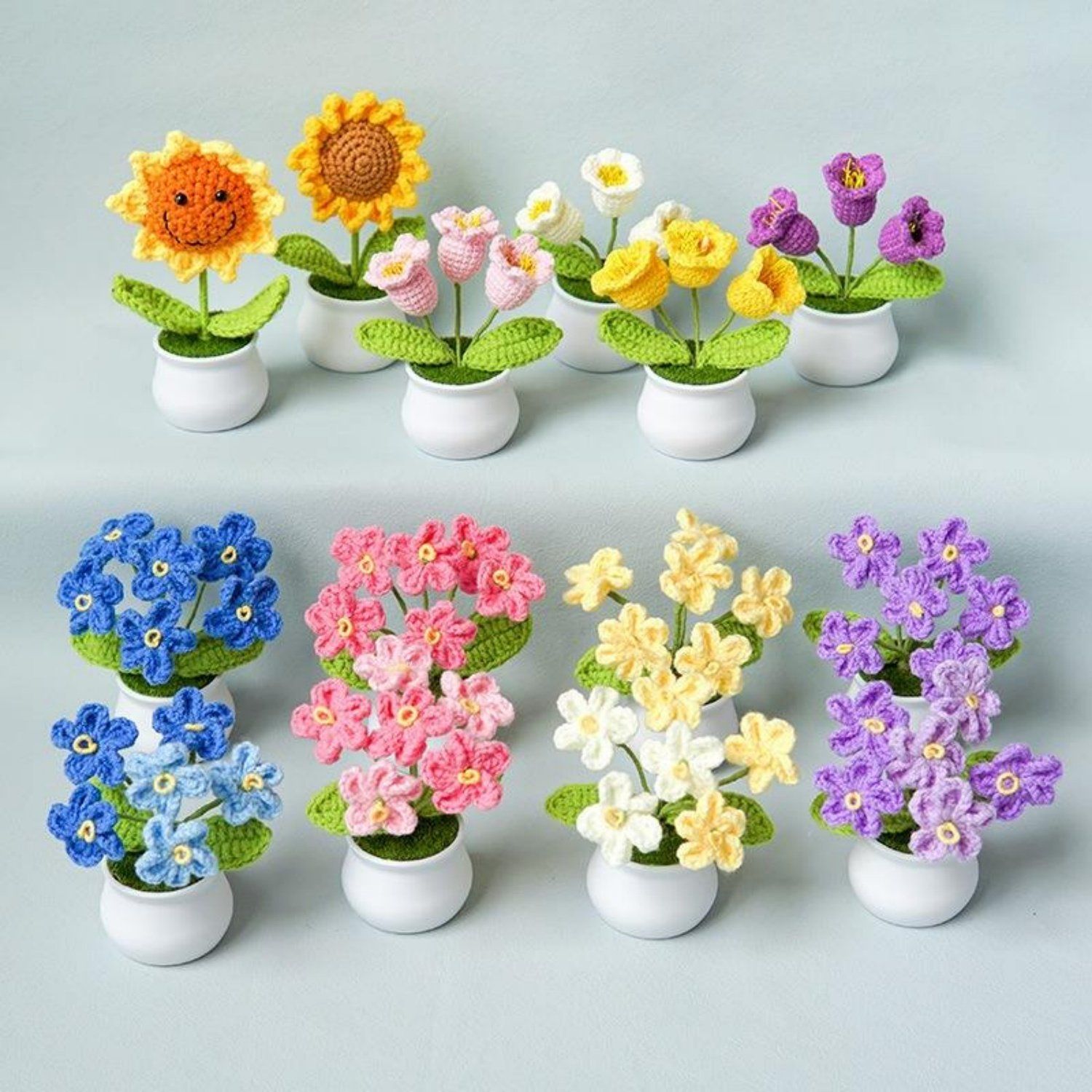 Decoration Handmade Simulation Pots Plants Eternal Woolen Thread Knitted Flower Daisy Sunflower
