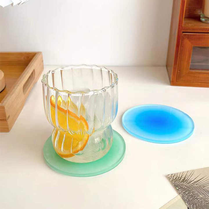 New Nordic High Borosilicate Fruit Juice Milk Glass Mug Ice Coffee Cup Cold Drink Glass Clear Vertical Striped Drinking Glasses Cup