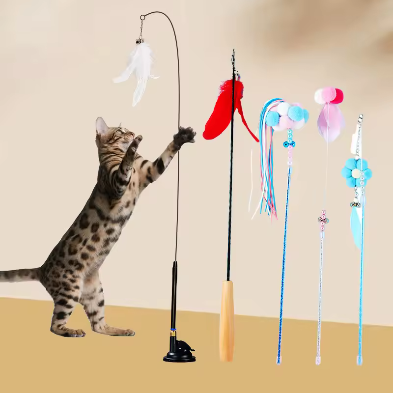 Puda Upgraded Durable Funny Feather Hanging Cat Toy Top Stretchable Eco-friendly Cat-teasing Stick Simple Style Cats Toys
