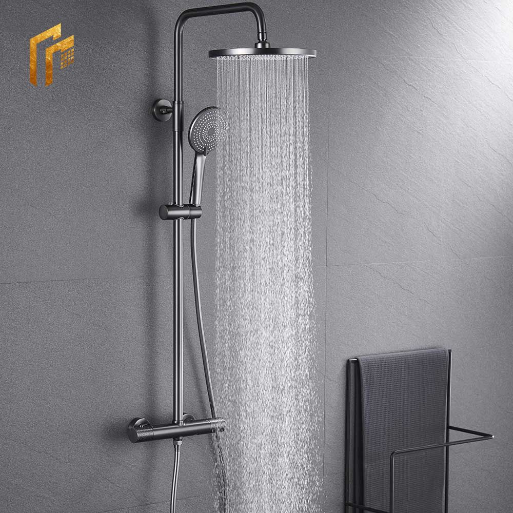 Factory Direct Price Best Gun Black Thermostatic Bath Shower Faucet System Mixer with Temperature Control