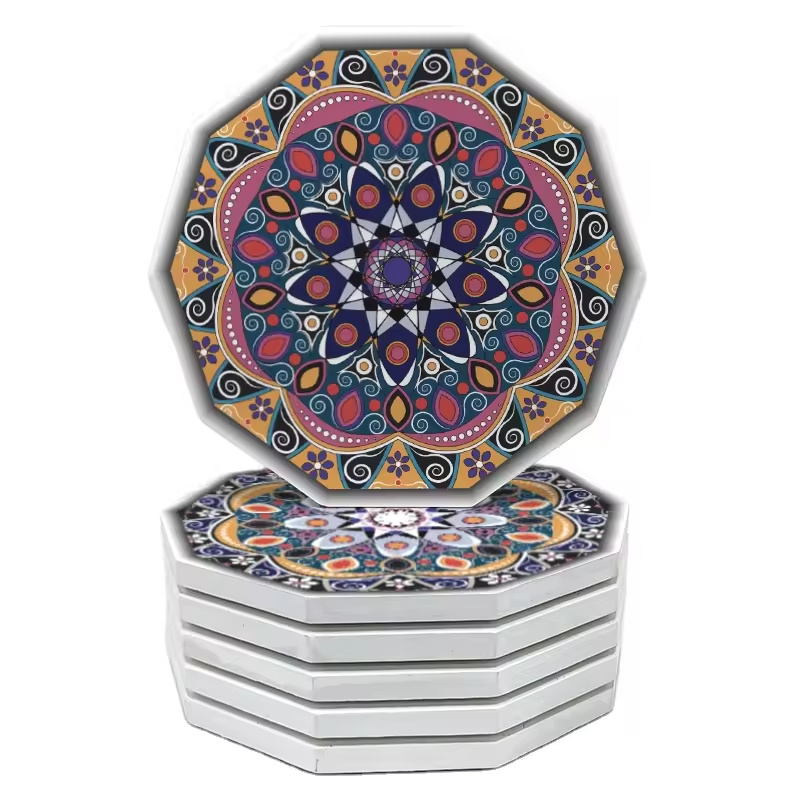 Factory Direct Customizable Colorful Flower Printing Office Home Decoration Ceramic Dining Table Beverage Mug Coaster Drink Mat