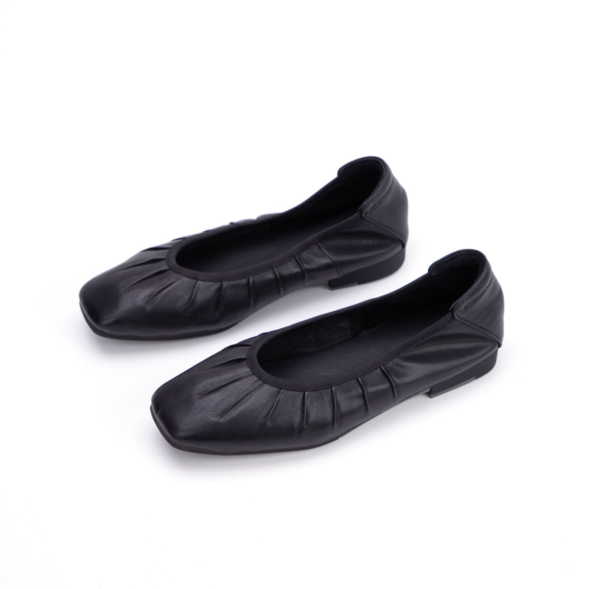 OEM ODM High Quality Brand Logo Slip on Soft Pure Leather Square Toe Pleated Ballet Flats Guangzhou Leather Shoes Footwear