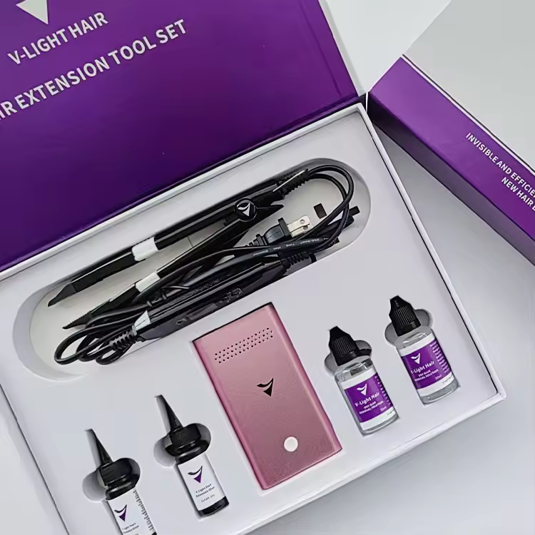 2025 Latest For V Light Hair Extensions Kit With Metal Connector Glue And Machine Premium Hair Extension Tool