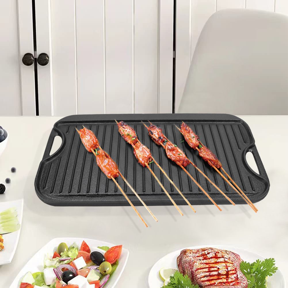 Amazon Hot Sale 20"X10" Inch 50X27cm BBQ Reversible Cast Iron Double Sided Grill Pan Outdoor Steak Griddle Pan Griddle Plate