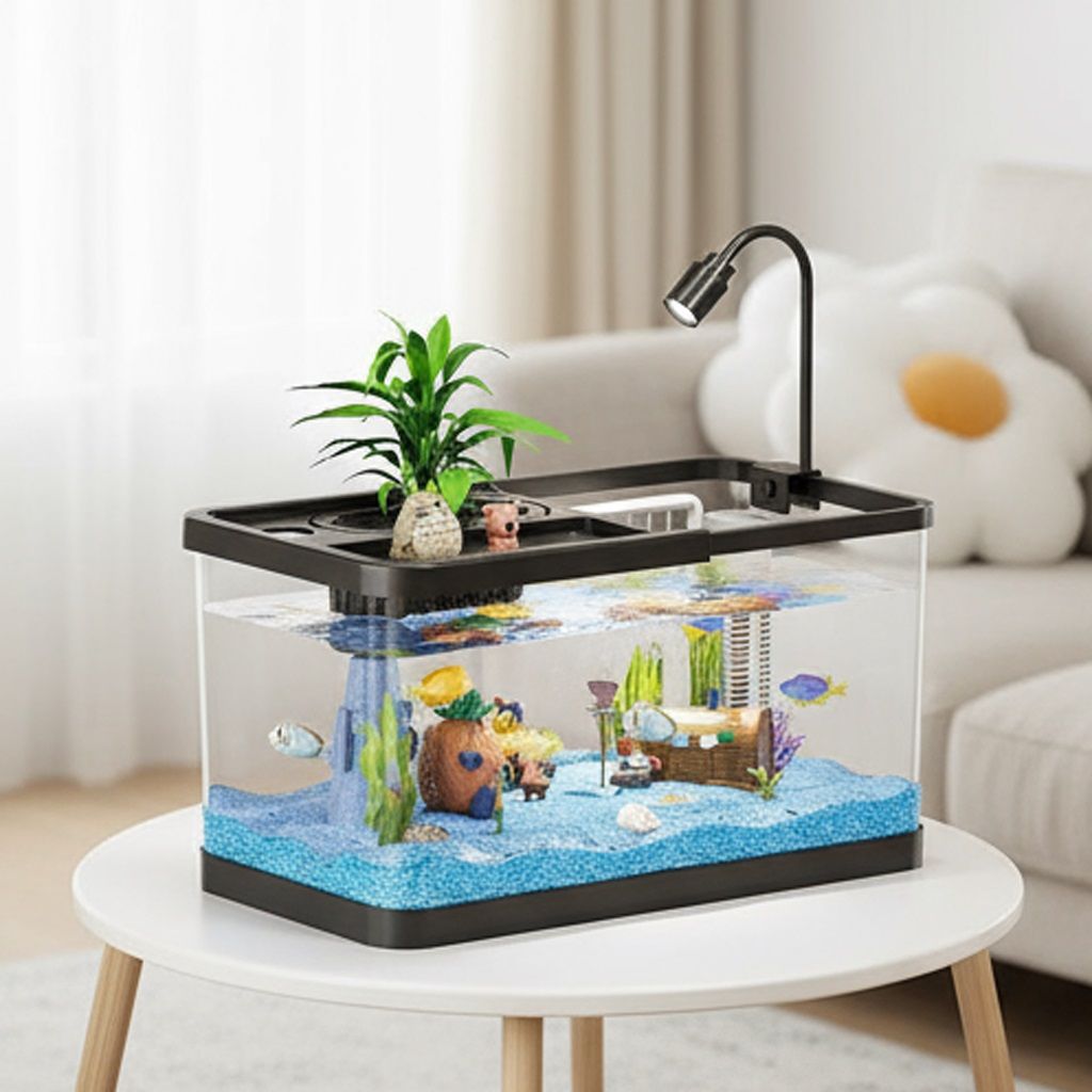 Creative Mini Ecological Aquarium Fish Tank for Turtles Home Office Table