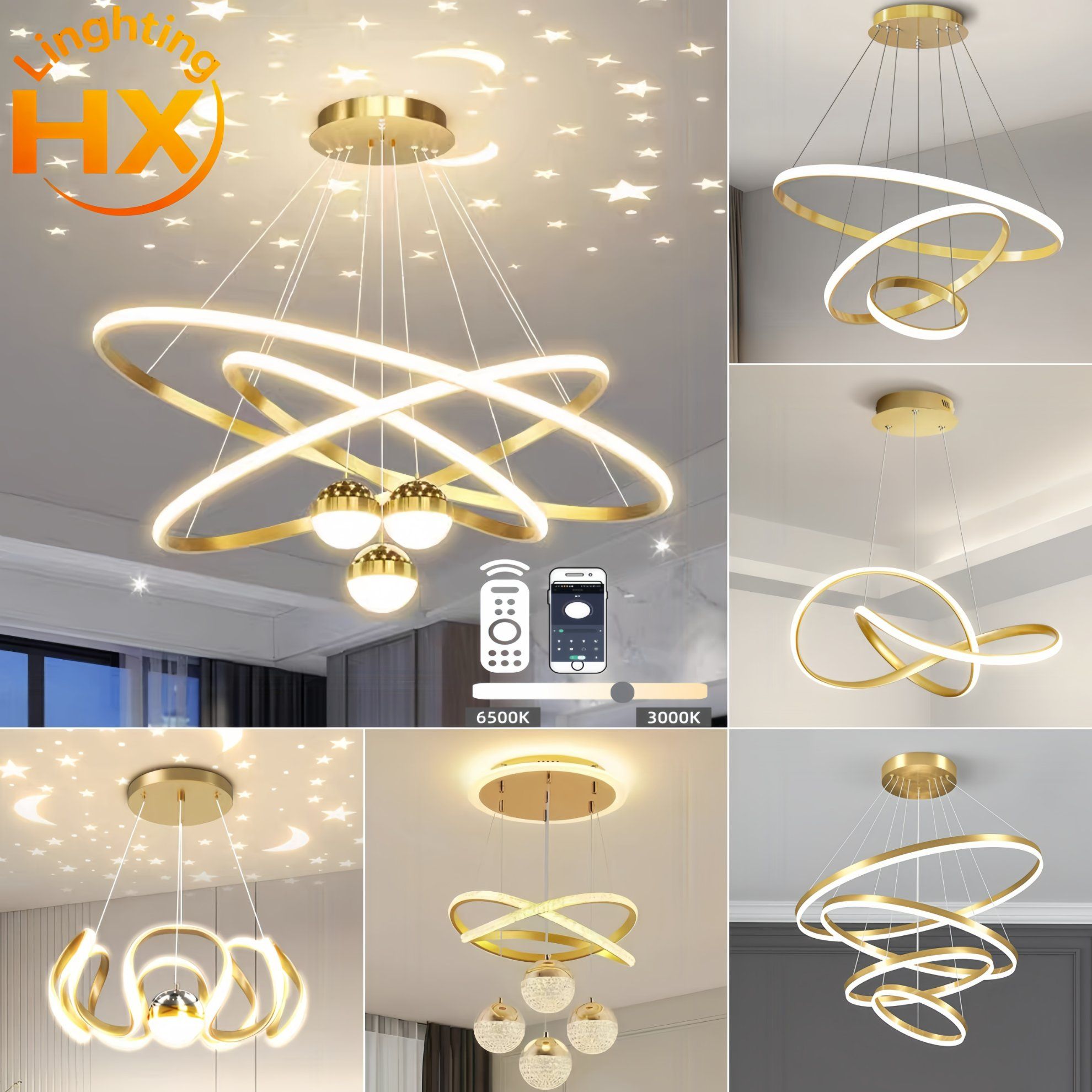 Decoration Light, LED Pendant Light, Modern Ring Ceiling Lamp, Linear Pendant Luminaires for Home Interior Lighting