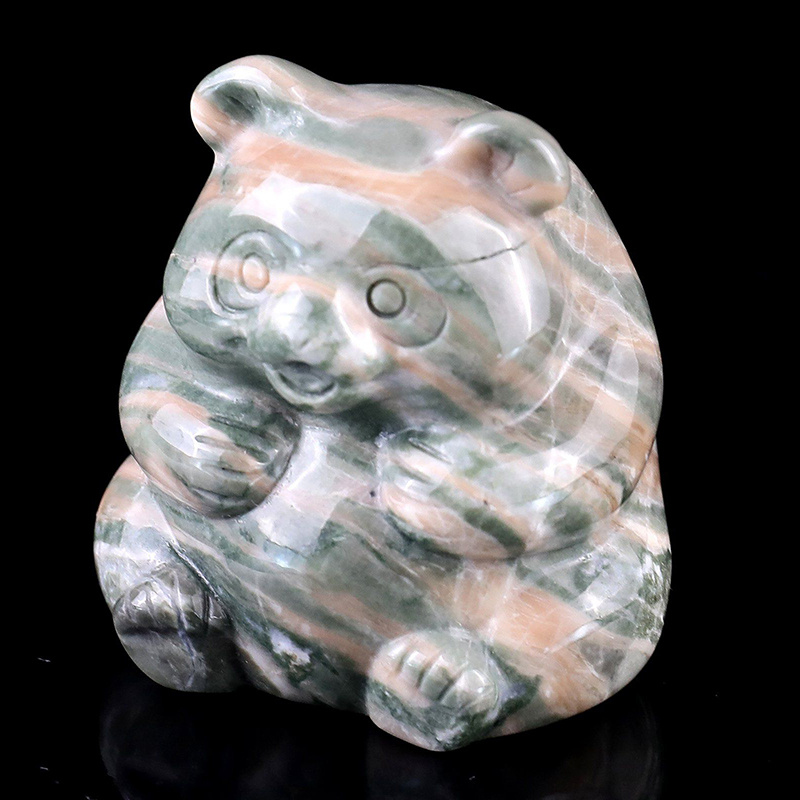 3 inch Kowloon Jade Sitting Panda Hand-Carved Natural Crystal Mini-Sculpture Ornament Figurine