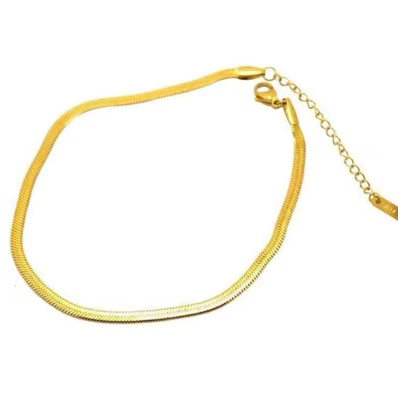 Best Sales Stainless Steel 18k Gold Plated 3mm Flat Snake Chain Anklet For Women