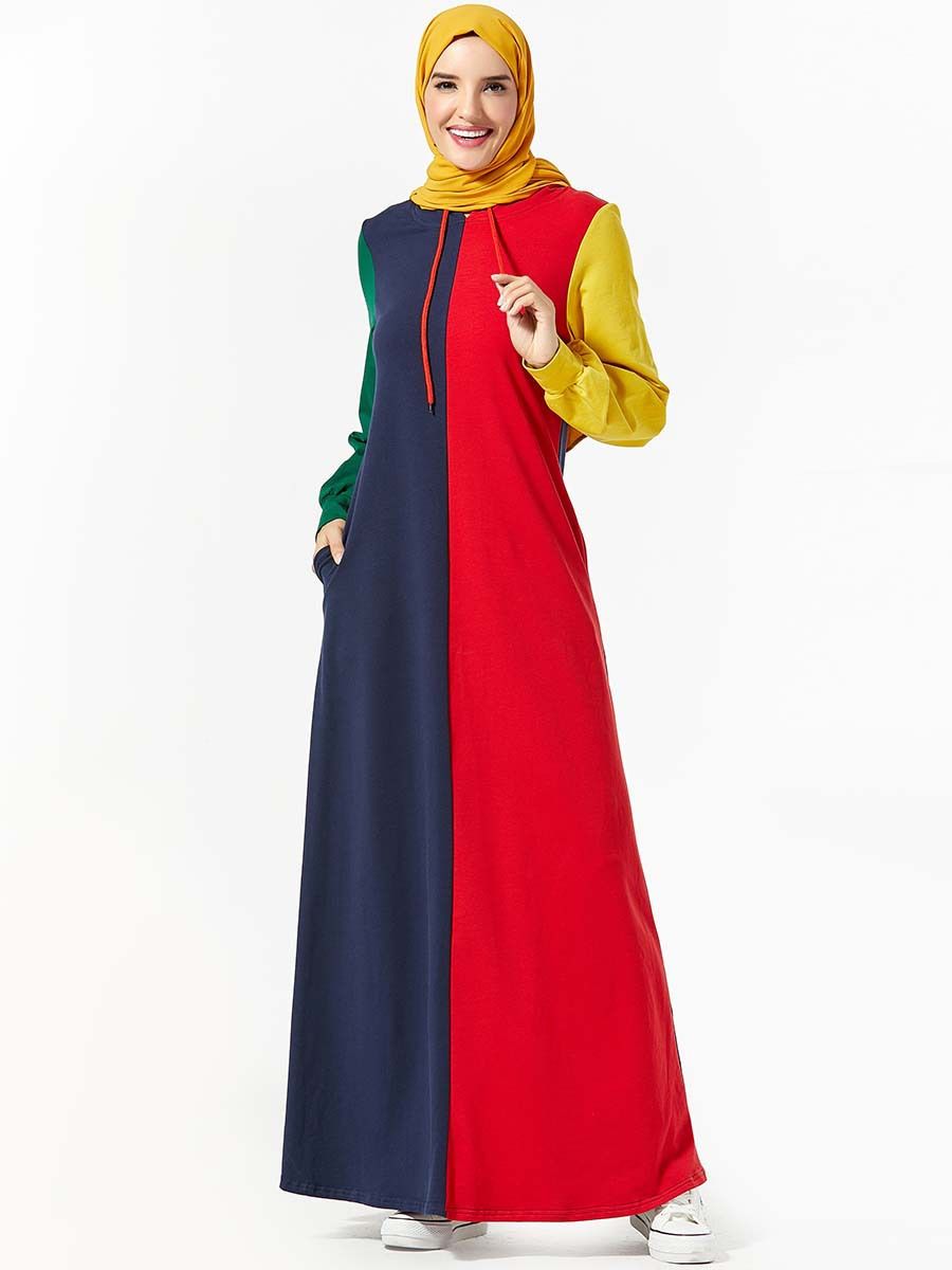 Women's Long Sleeve Jogging Suits Loose Hooded Sweatshirt Maxi Dress with Pocket Sportswear