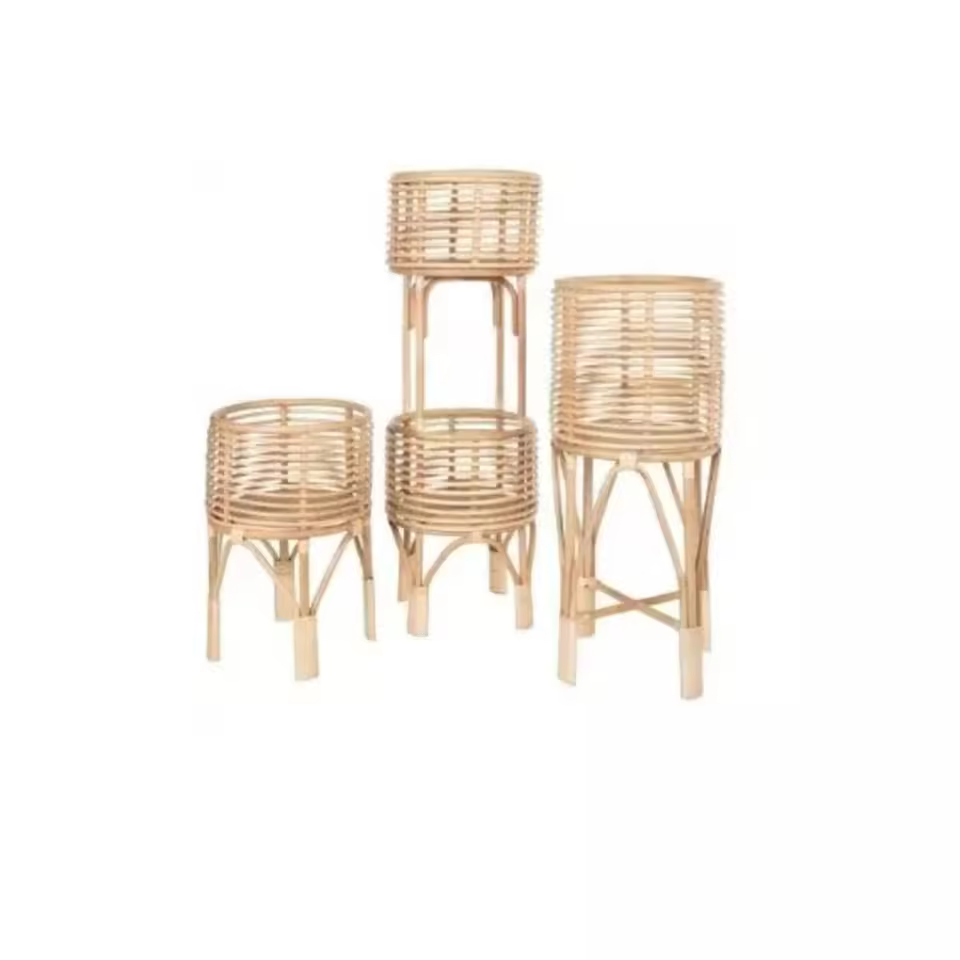 Eco Friendly Handmade Light Yellow Rustic Cylinder Rattan Craft Pots Planters Customizable Size For Home Garden Vietnam