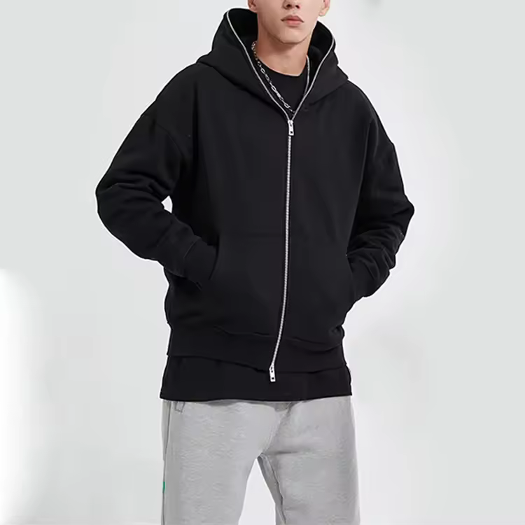 High Quality Wholesale Men's Full Face Zip Hoodie Oversized Cotton Hip Hop Style For Spring