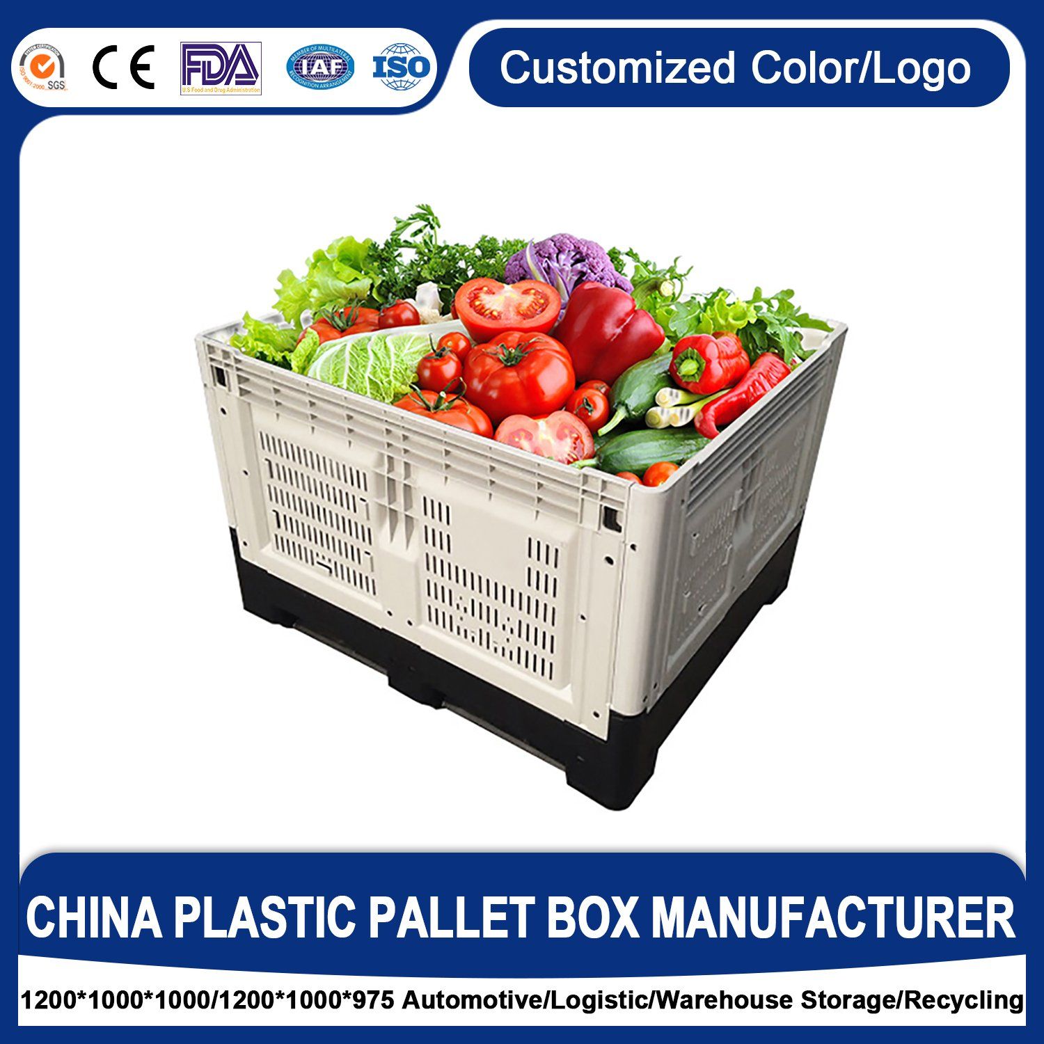 Reusable Giant High Rigid Plastic Container Plastic Storage Bins Movement Retail Ventilated HDPE Boxes Foldable Plastic Pallet Bin with Runners for Fruit