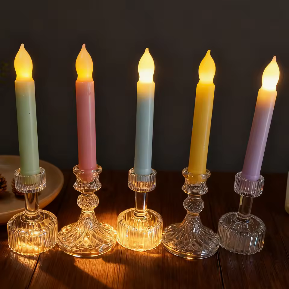 Short Led Paraffin Wax Taper Candle Custom Macaron Color Dripping Wax Design 2pcs Flickering Flameless Home Decor Factory Supply