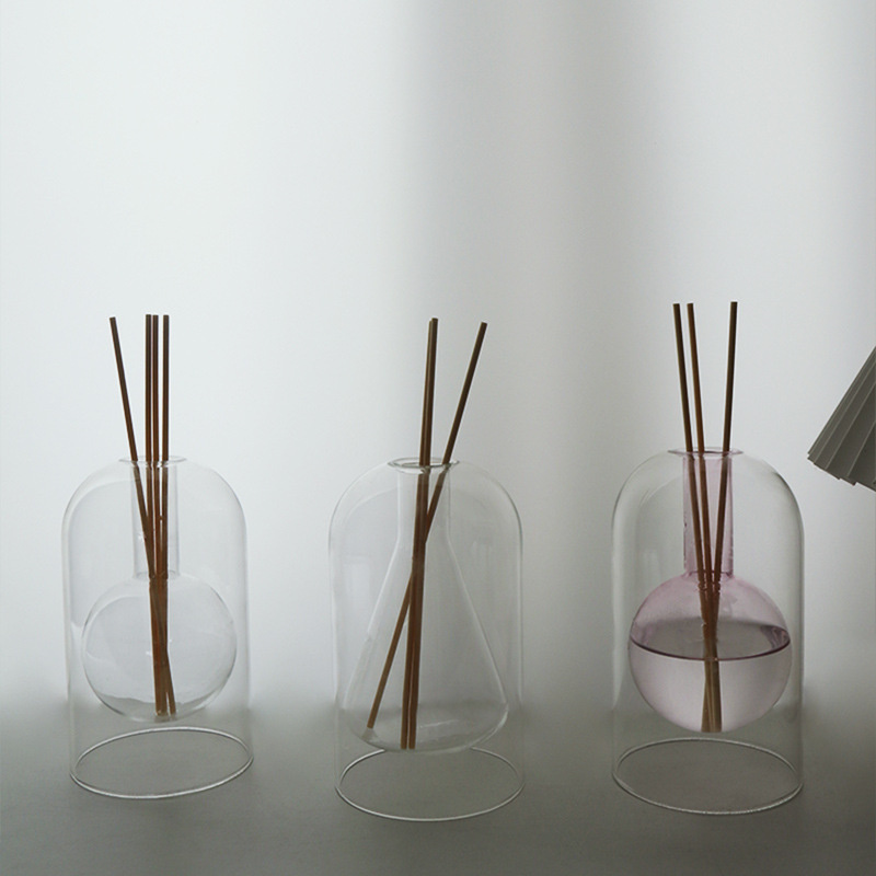 Nordic Modern Simple Colored Glass Vase Creative Double Layer Transparent Vase Restaurant Desktop Decoration